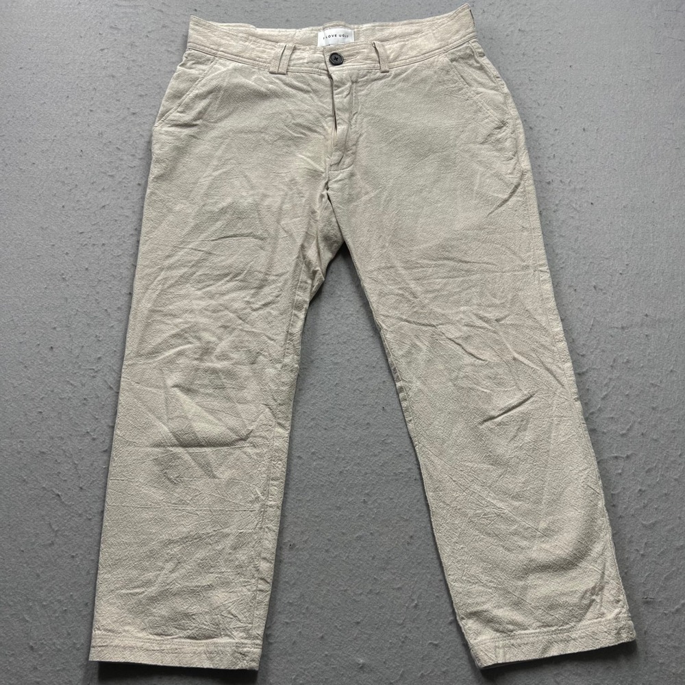 I Love Ugly Slim Kobe Pant Beige Linen Blend Cropped Straight Leg Trousers Men M